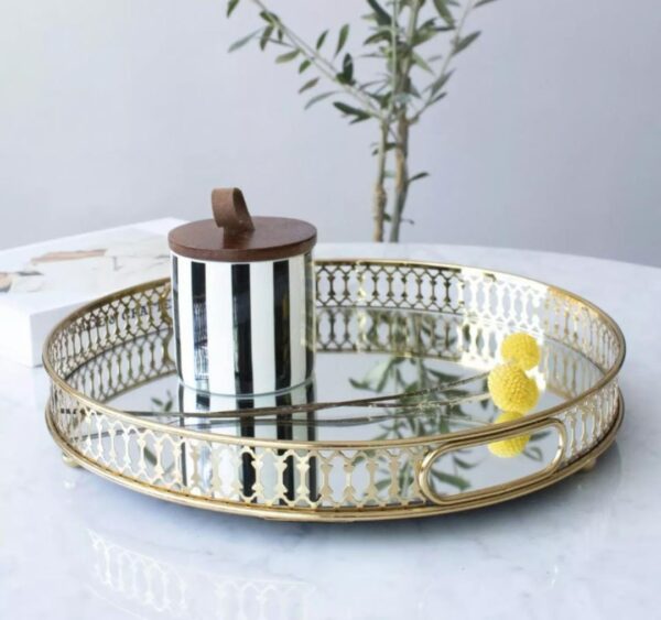 Vanity ROUND decorative gold vintage tray mirror