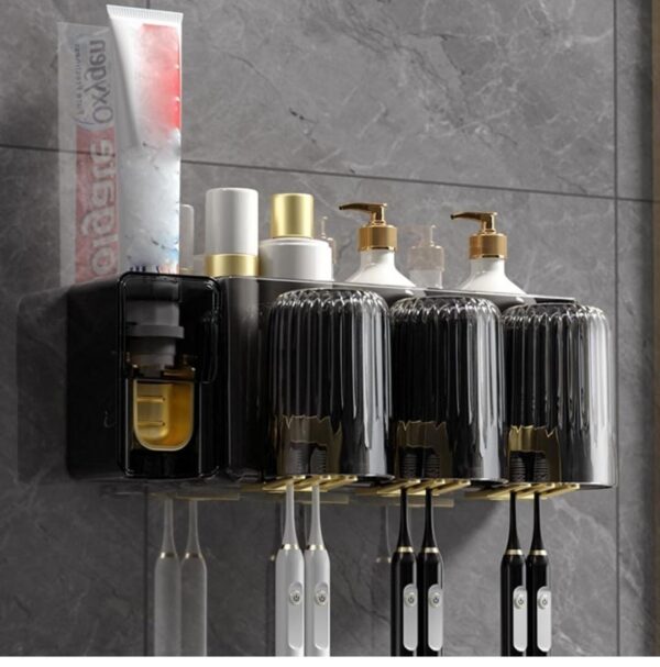 Acrylic Integrated inverted toothbrush holder, toothpaste dispenser, 3 cups bathroom organizer