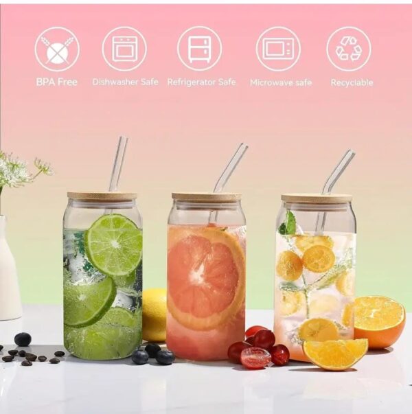 360ml - 400ml round clear glass smoothie bottle with bamboo lid