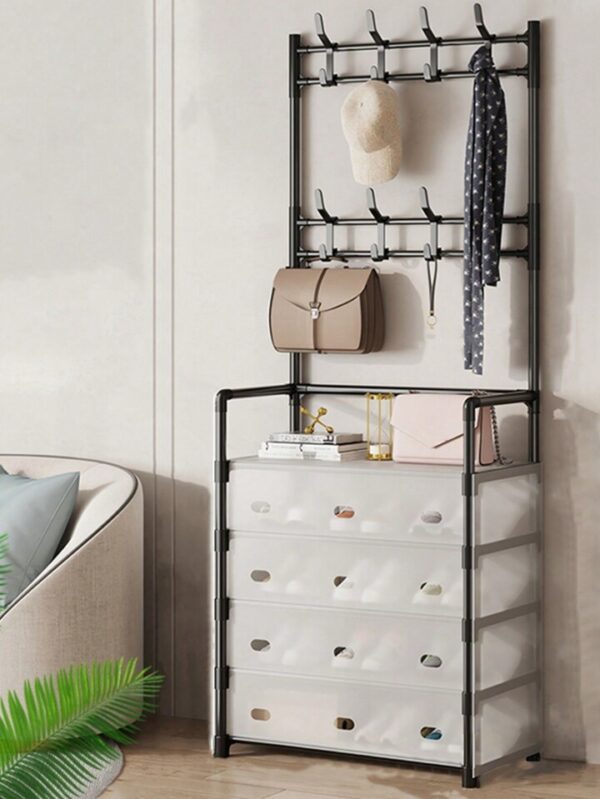 4 tier 8 hook clear covers dust proof shoe, hat, bag, or coat hanger rack