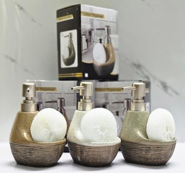 Fancy single ceramic lotion / soap dispenser with wash pad